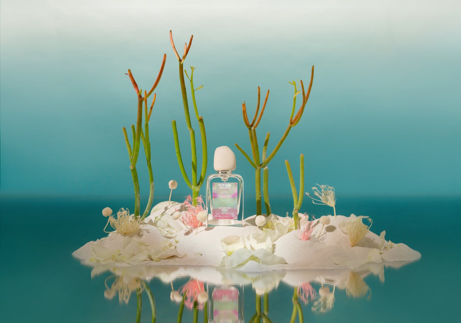 Future Society fragrance on a white coral island
