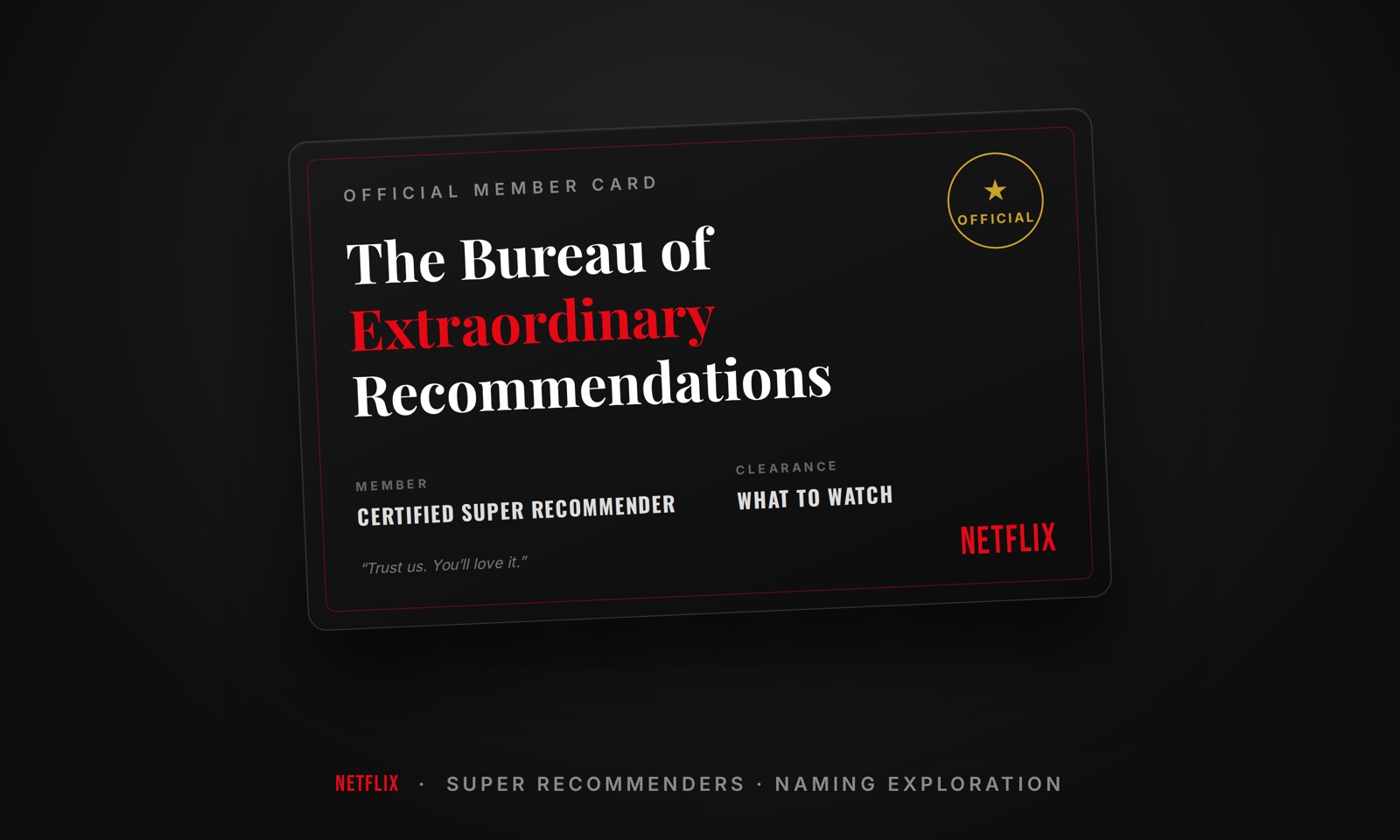 The Bureau of Extraordinary Recommendations naming concept