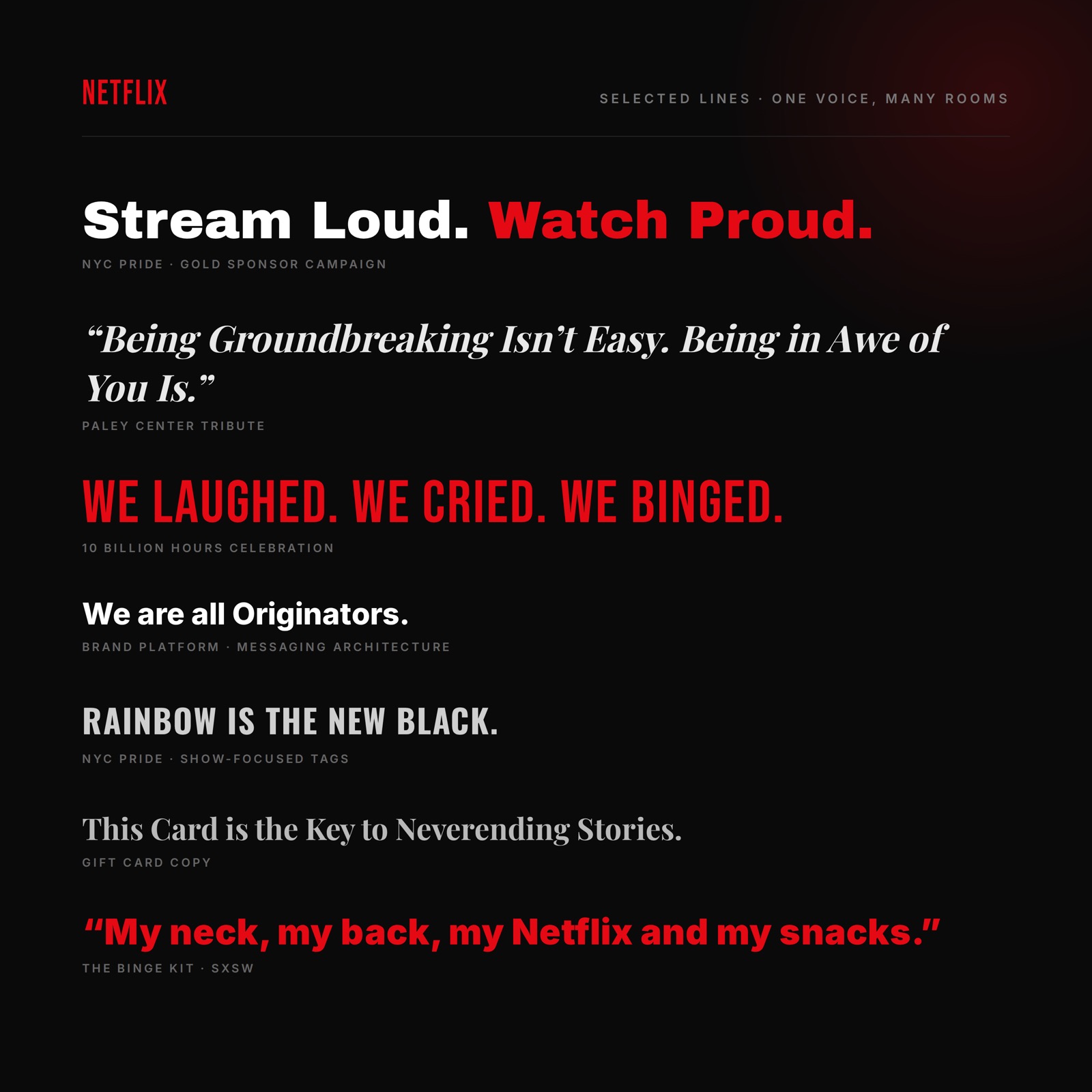 A wall of Netflix signature lines