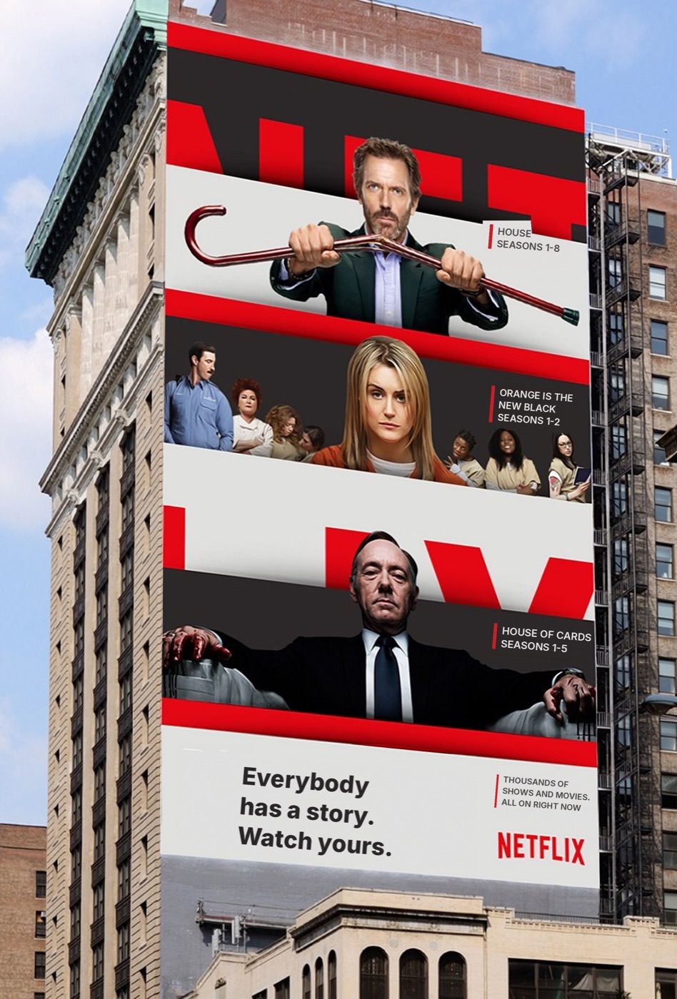 Netflix building mural — Everybody has a story. Watch yours.